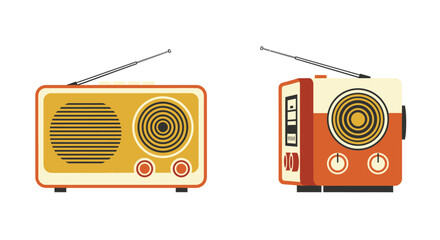 Two vintage style radios with antennae side by side depiction