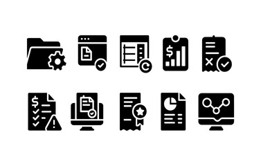 Business and finance solid icon set. Office, analytics, management icons collection