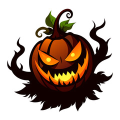 Scary jack o lantern with glowing eyes and fiery grin halloween character
