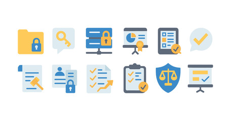 Fototapeta premium Security and privacy flat icon set for data protection and access control
