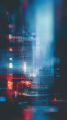 Obraz premium Abstract neon city lights blur in a blue and red night scene, a futuristic urban glow