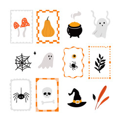 A cute holiday set, a set of Halloween elements with spiders, a pumpkin, a potion, ghosts, a frame, a skeleton and a hat.