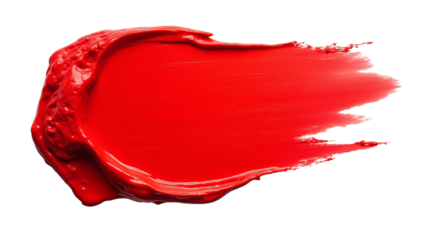 Bright red paint smear with thick texture and brush stroke pattern, realistic style, isolated on transparent background, concept of creativity
