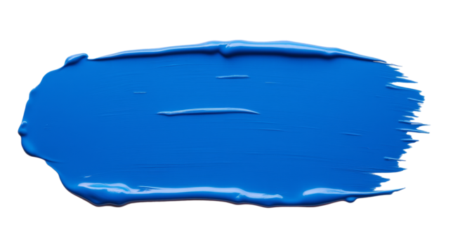 Bright blue acrylic paint smear with brush stroke texture, realistic style on transparent background, symbolizing art and creativity