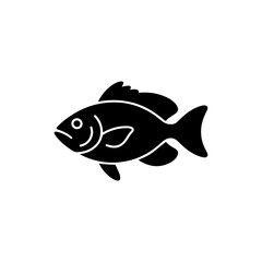 Icon of simple black fish drawing for ocean, sea, and aquatic life.