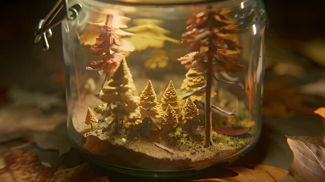 Miniature Winter Forest Scene Encased in a Glass Globe Terrarium with Tiny Pine Trees and Snow