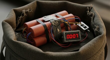 Suspenseful scene with countdown timer and explosive device display