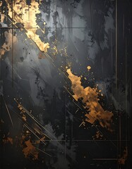Fototapeta premium Abstract digital art Gray, gold texture with brushstrokes and lines