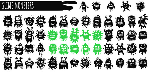 Whimsical Slime Monsters: A playful collection of cartoon slime monsters in various shapes and sizes, perfect for adding a touch of quirky fun to your designs.