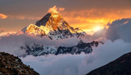 Everest Sunset: Majestic Mountain Peak Above the Clouds