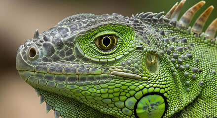 Fototapeta premium Green Iguana Face Detail-Iguana iguana