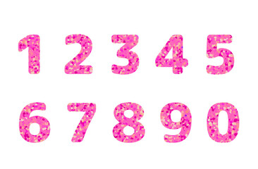 Pink Mosaic Crystal Number Set - Decorative Glitter Digits 0-9 Isolated
