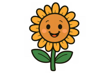 Cartoon sunflower creating happy and cheerful mood with cute smiling face and big yellow petals