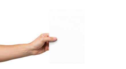 Hand holding a blank white paper, perfect for conveying messages or displaying information