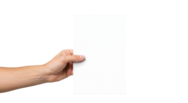 Hand holding a blank white paper, perfect for conveying messages or displaying information