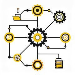Business icon vector art of diagram of interconnected gears and data flow
