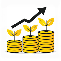 Business icon vector art of money plant growing on coins with upward trend arrow