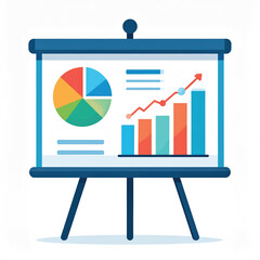 Business icon vector art of presentation board with colorful financial charts and graphs