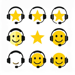 Business icon vector art of set of headset icons with stars and smiley faces