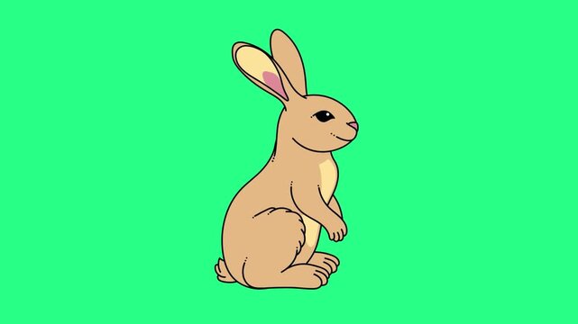 A cute cartoon rabbit sits on a bright green background, a simple and friendly illustration for all, video loops,  green screen, 4k, footage, 4k footage, slow motion, video wallpaper, animation
