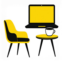 Business icon vector art of modern chair, laptop, and coffee table