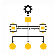 Business icon vector art of process flow diagram with gears and arrows