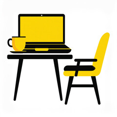 Business icon vector art of minimalist desk with laptop and chair