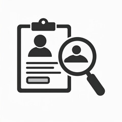 Business icon vector art of magnifying glass over person icon on clipboard