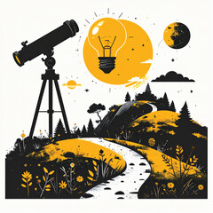 Business icon vector art of telescope and light bulb symbolize discovery and innovation