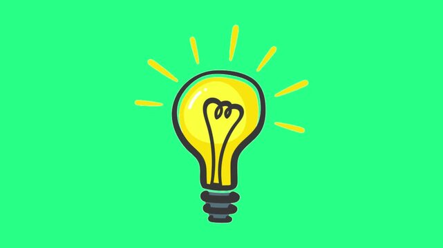Minimal vector illustration of a light bulb centered on a bright green background, simple and clean. video loops, green screen, 4k, footage, 4k footage, videos, video clip, slow motion