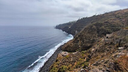 View of the rugged cliffs and coastal path at Rambla de Castro, Tenerife, Canary Islands, Spain