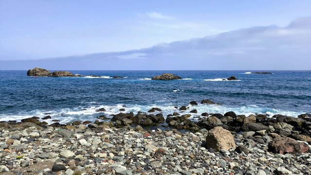 Rocky beach and Atlantic Ocean view at Playa de Almaciga, Tenerife, Canary Islands, Spain