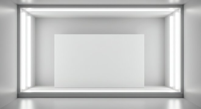 Empty White Showcase with Bright Lights. - Powered by Adobe