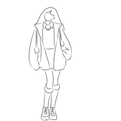 Line Art of Woman in Oversized Jacket and Socks
​

