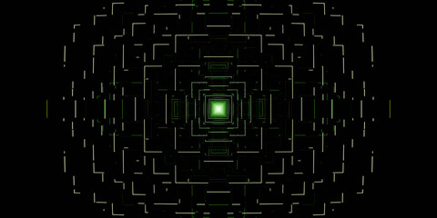 Abstract geometric pattern with glowing green center
