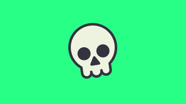 Minimal cartoon skull icon centered on a vivid neon-green background; simple and clean. Boldly vivid, video loops, green screen, 4k, footage, 4k footage, videos, video clip, slow motion