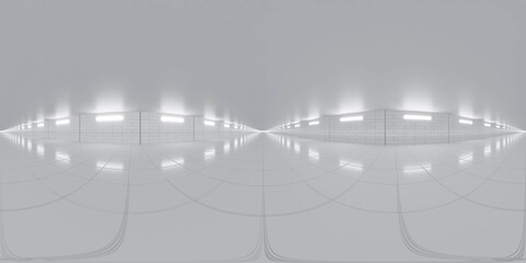 Minimalist corridor with bright lights 360 vr panorama