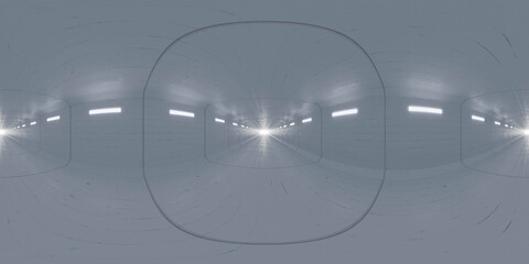 Modern empty tunnel with bright lights 360 vr panorama
