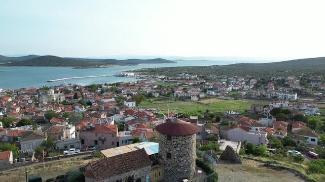 Restored Sevim and Necdet city Library with Historic Windmill in Ayvalık