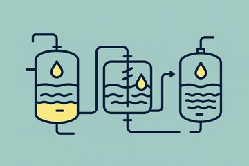 Innovative diagram illustrating water filtration processes featuring interconnected tanks showcasing step-by-step mechanics of liquid purification in a coherent visual narrative