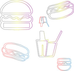 Outline Icons of Fast Food Items and Drinks.