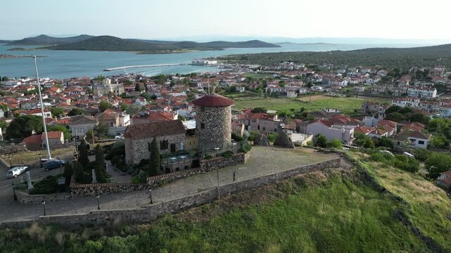 Historic Windmill and Sevim and Necdet Kent Library on Cunda Island, Ayvalık