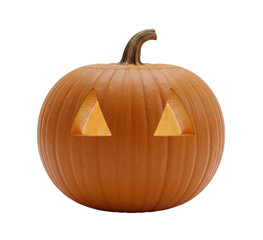 Orange Jack-o'-Lantern Pumpkin with Two Round Glowing Eyes Isolated on Transparent Background (PNG)