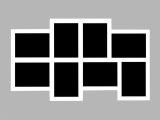 Blank photo frame design, vector collage template layout of eight arranged photo frames