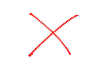 Red Hand-Drawn Cross Mark Symbol, Marker X Sign, Ink Stroke Mistake or Cancel Mark Isolated on a transparent Background