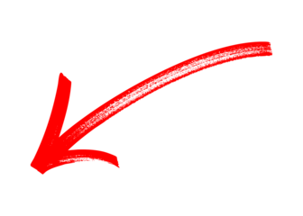 Hand-drawn red arrow icon brush stroke, red arrow marker is isolated on a transparent background. 