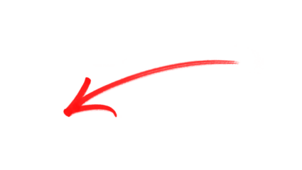 Hand-drawn red arrow icon brush stroke, red arrow marker is isolated on a transparent background. 