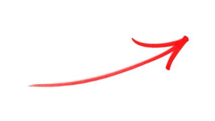 Hand-drawn red arrow icon brush stroke, red arrow marker is isolated on a transparent background. 
