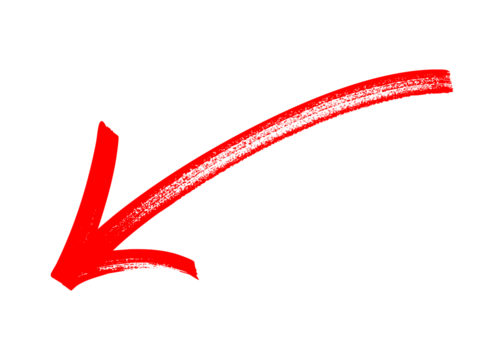 Hand-drawn red arrow icon brush stroke, red arrow marker is isolated on a transparent background. 