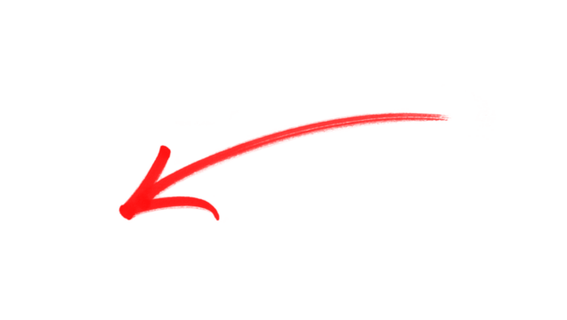 Hand-drawn red arrow icon brush stroke, red arrow marker is isolated on a transparent background. 